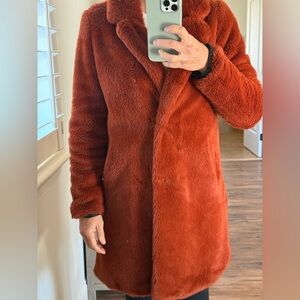 Burnt orange/rust red fuzzy jacket - worn a few times.